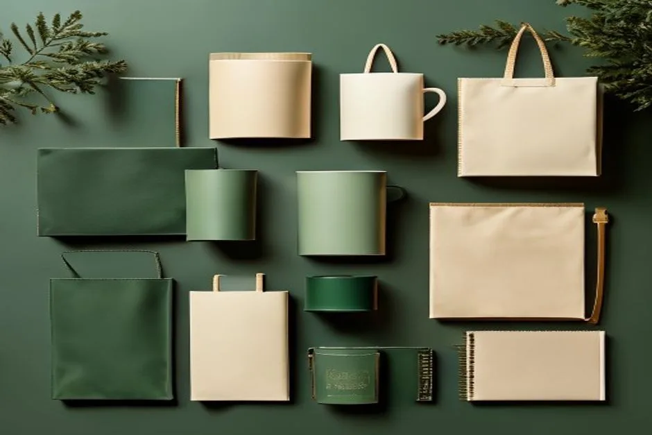 Branded drinkware, notebooks and tech, produced as one matched kit.