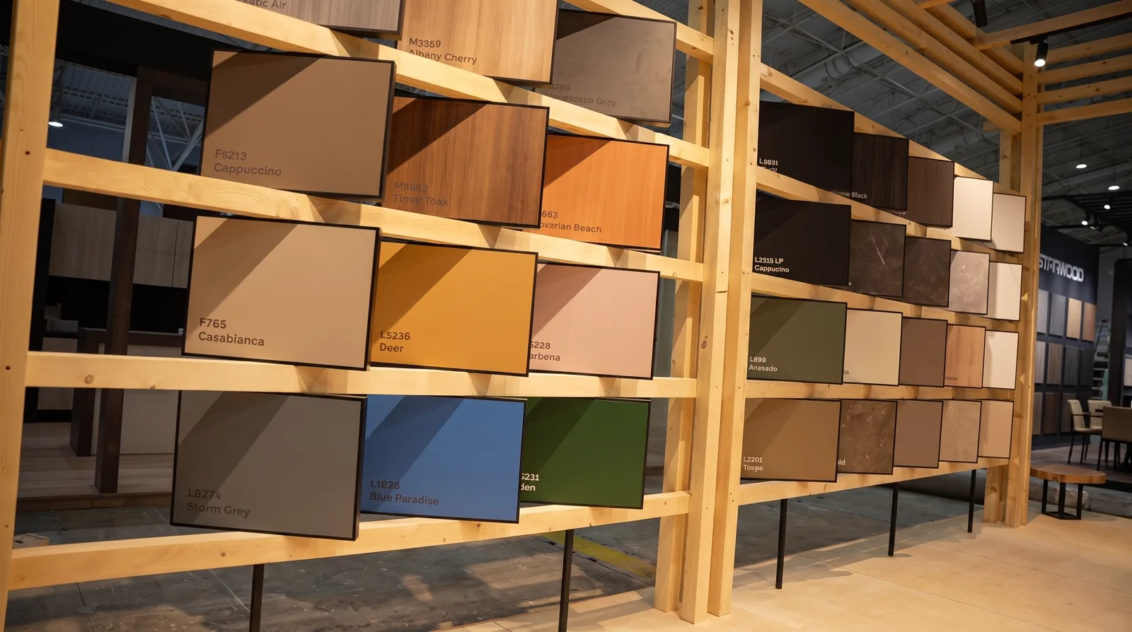 Saudi Wood Expo · Materials wall, Vista United exhibition fabrication