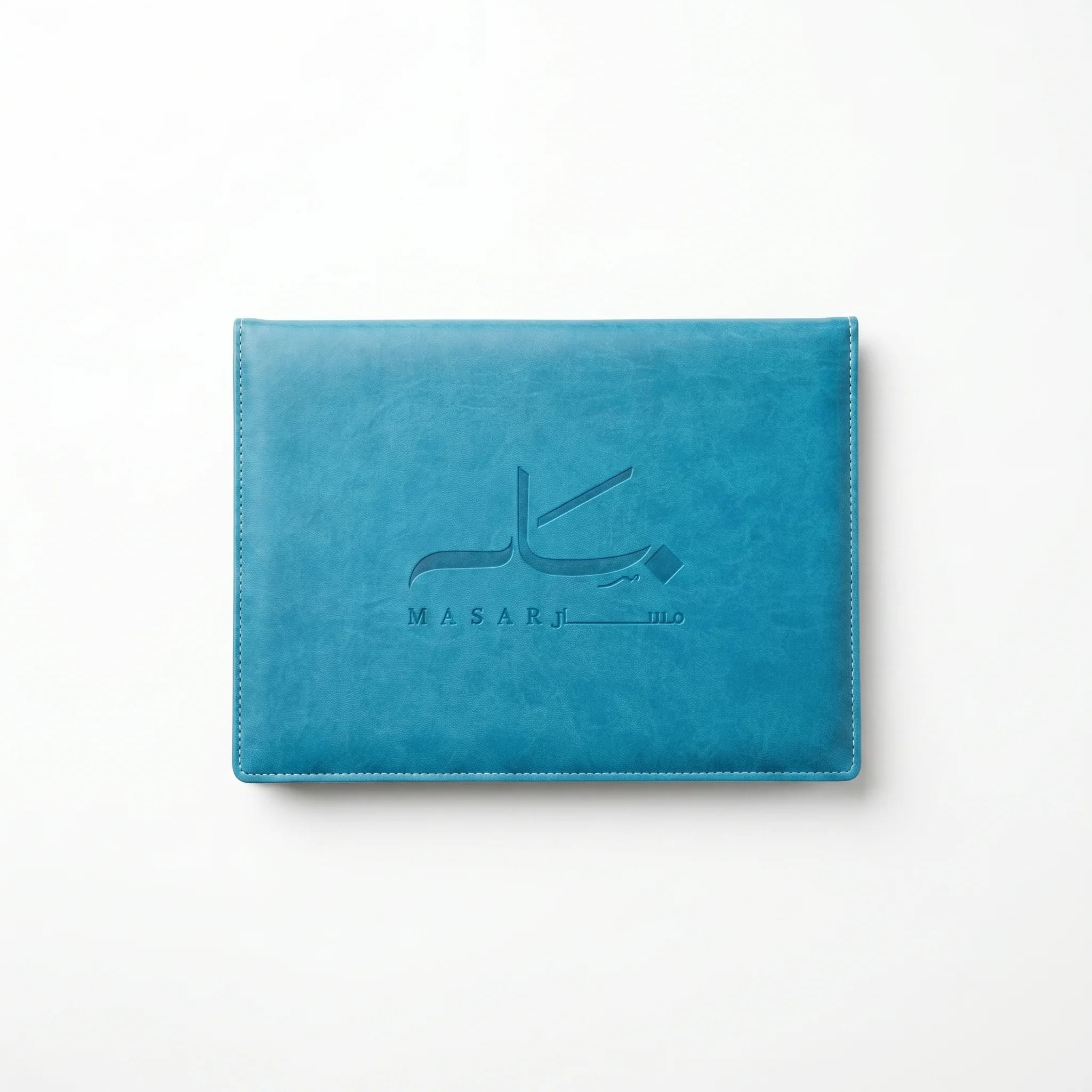 Teal leather folder in the Masar brand